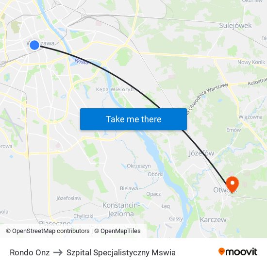 Rondo Onz to Szpital Specjalistyczny Mswia map