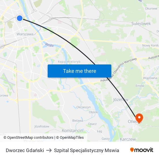 Dworzec Gdański to Szpital Specjalistyczny Mswia map