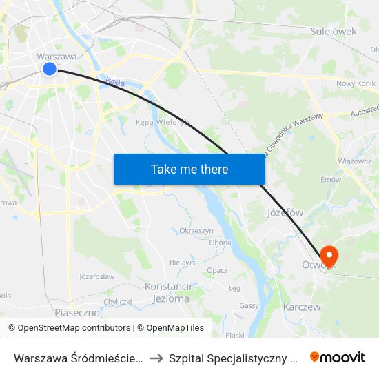 Warszawa Śródmieście WKD to Szpital Specjalistyczny Mswia map