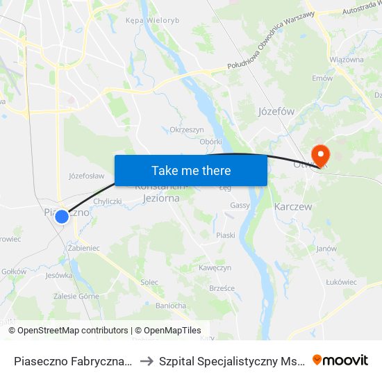 Piaseczno Fabryczna to Szpital Specjalistyczny Mswia map