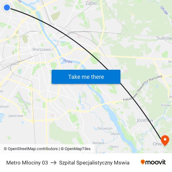 Metro Młociny to Szpital Specjalistyczny Mswia map