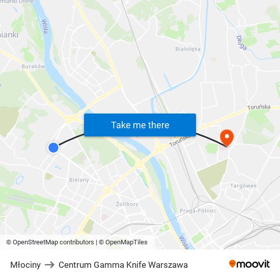 Młociny to Centrum Gamma Knife Warszawa map