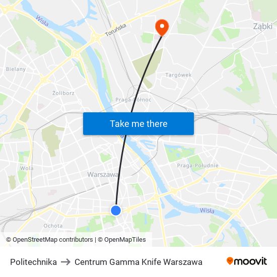 Politechnika to Centrum Gamma Knife Warszawa map