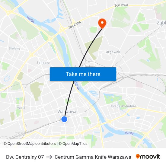 Dw. Centralny to Centrum Gamma Knife Warszawa map