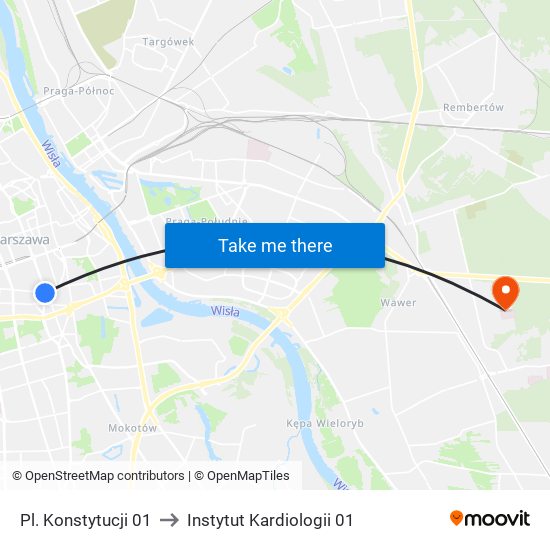 Pl. Konstytucji to Instytut Kardiologii 01 map