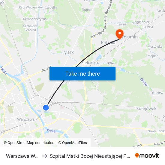 Warszawa Wschodnia to Szpital Matki Bożej Nieustającej Pomocy W Wołominie map