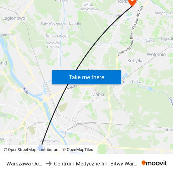 Warszawa Ochota WKD to Centrum Medyczne Im. Bitwy Warszawskiej 1920 Roku map