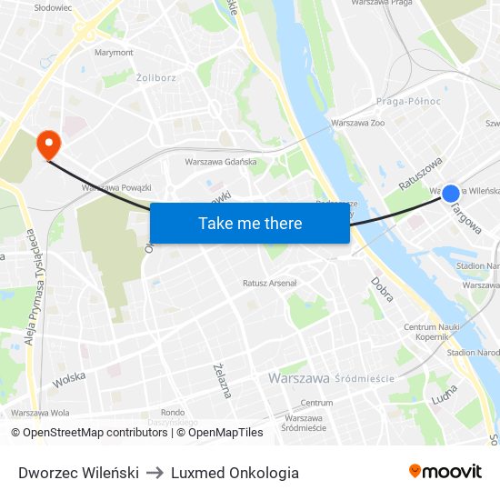 Dworzec Wileński to Luxmed Onkologia map