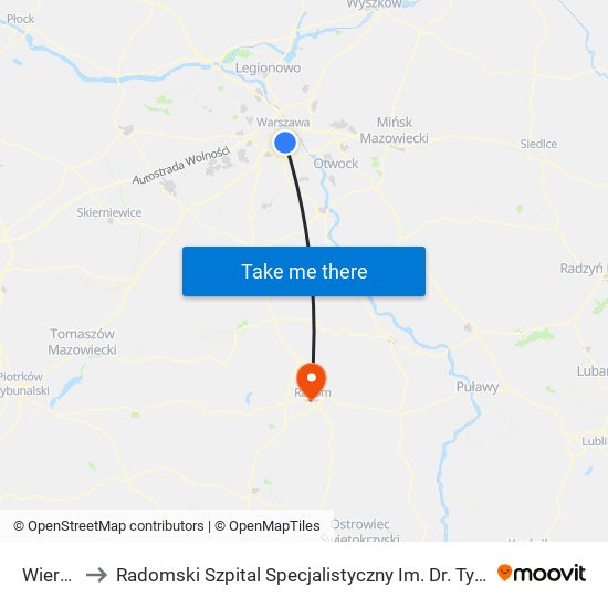 Wierzbno to Radomski Szpital Specjalistyczny Im. Dr. Tytusa Chałubińskiego map