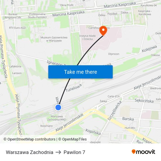 Warszawa Zachodnia to Pawilon 7 map