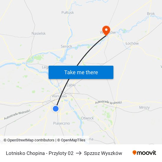 Lotnisko Chopina-Przyloty to Spzzoz Wyszków map