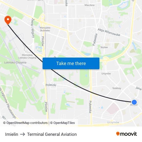 Imielin to Terminal General Aviation map