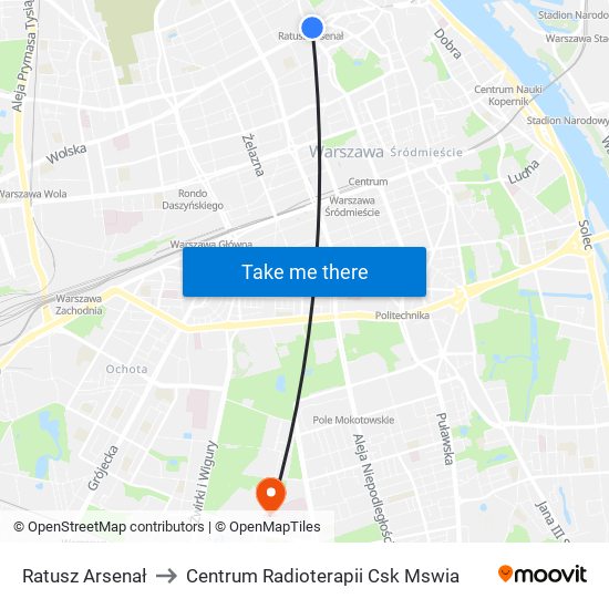 Ratusz Arsenał to Centrum Radioterapii Csk Mswia map