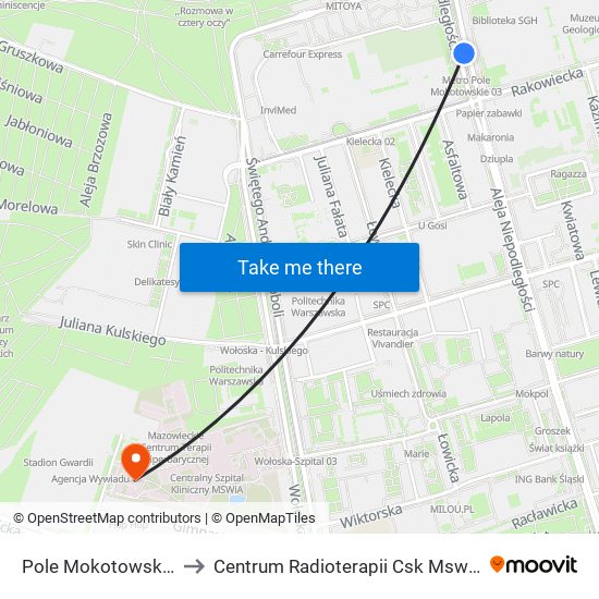 Pole Mokotowskie to Centrum Radioterapii Csk Mswia map