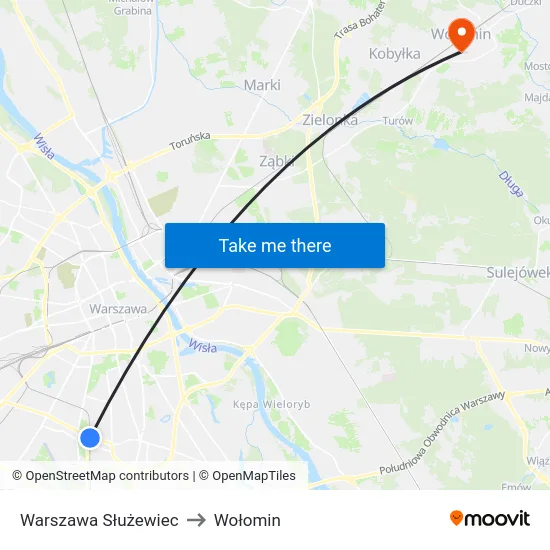Warszawa Służewiec to Wołomin map