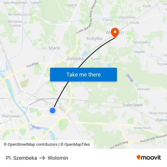 Pl. Szembeka to Wołomin map