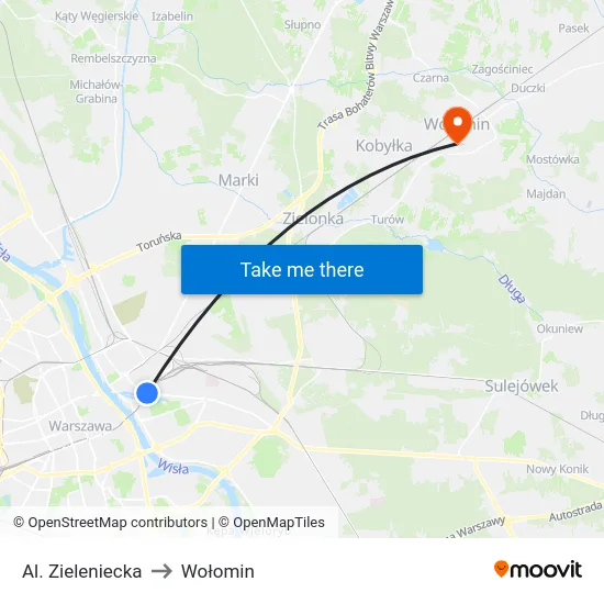 Al. Zieleniecka to Wołomin map