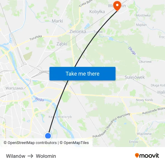 Wilanów to Wołomin map