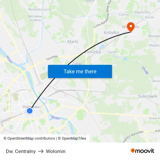 Dw. Centralny to Wołomin map