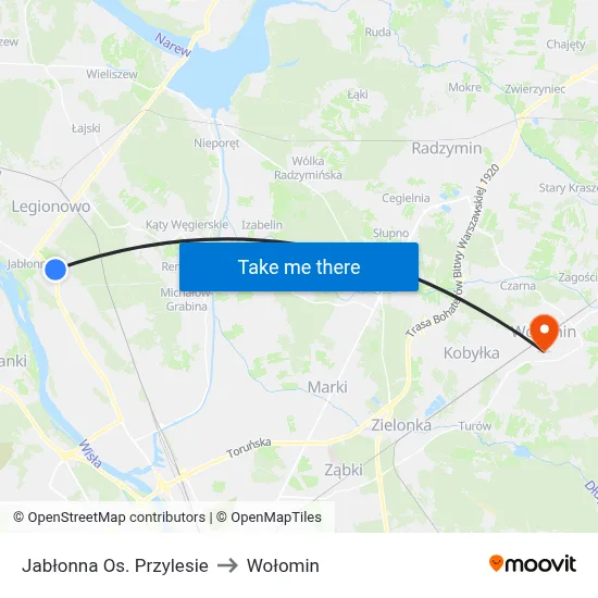 Jabłonna Os. Przylesie to Wołomin map