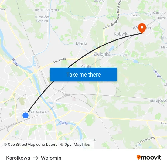 Karolkowa to Wołomin map