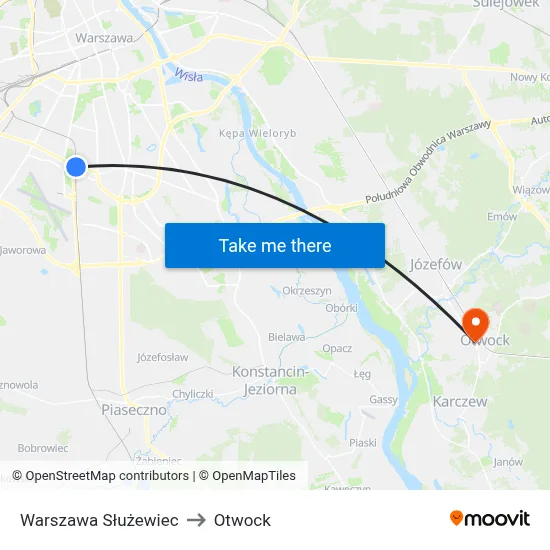 Warszawa Służewiec to Otwock map