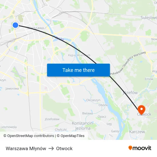 Warszawa Młynów to Otwock map