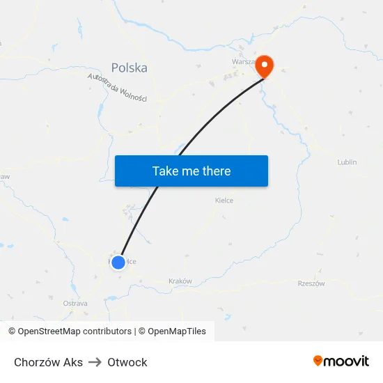 Chorzów Aks to Otwock map