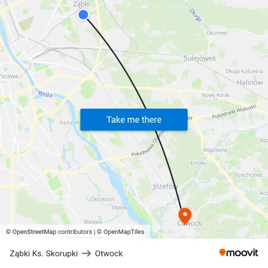 Ząbki Ks. Skorupki to Otwock map