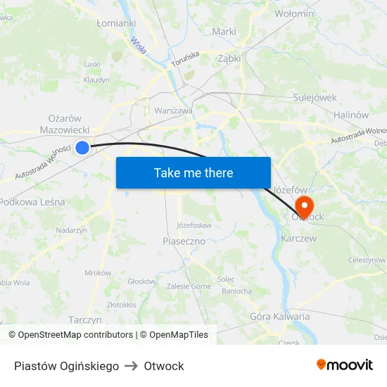 Piastów Ogińskiego to Otwock map
