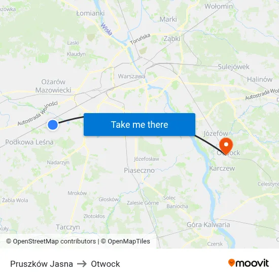 Pruszków Jasna to Otwock map