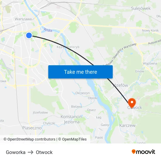 Goworka to Otwock map