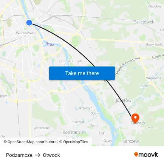 Podzamcze to Otwock map