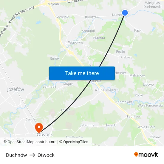 Duchnów to Otwock map