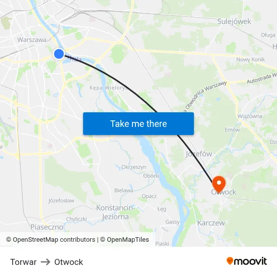 Torwar to Otwock map