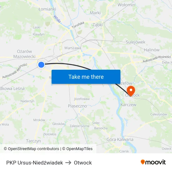 PKP Ursus-Niedźwiadek to Otwock map