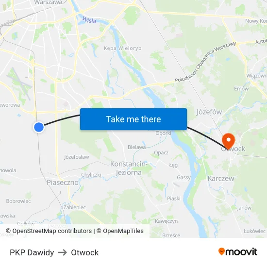 PKP Dawidy to Otwock map