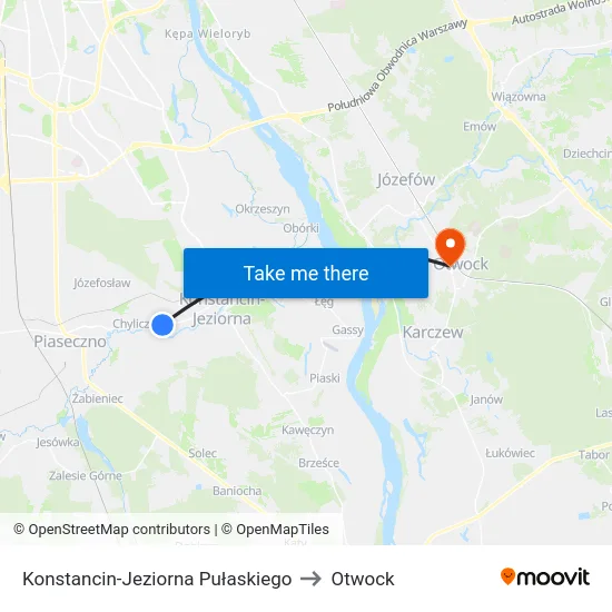 Konstancin-Jeziorna Pułaskiego to Otwock map