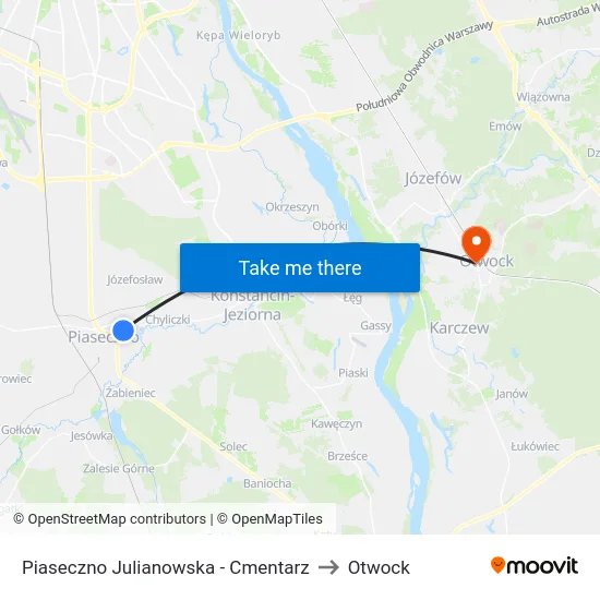 Piaseczno Julianowska - Cmentarz to Otwock map