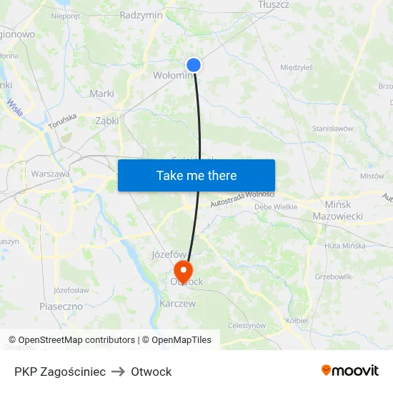 PKP Zagościniec to Otwock map