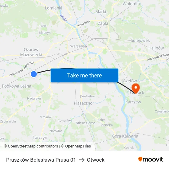 Pruszków Bolesława Prusa 01 to Otwock map