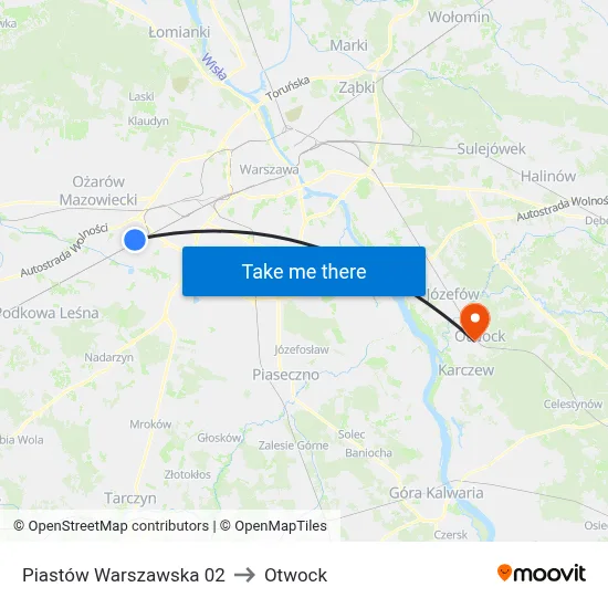 Piastów Warszawska 02 to Otwock map