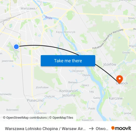 Warszawa Lotnisko Chopina / Warsaw Airport to Otwock map