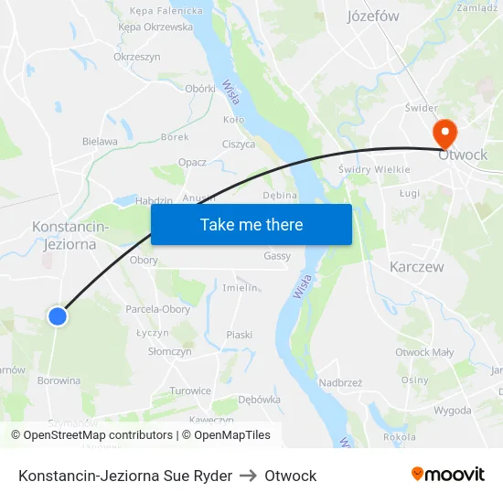 Konstancin-Jeziorna Sue Ryder to Otwock map