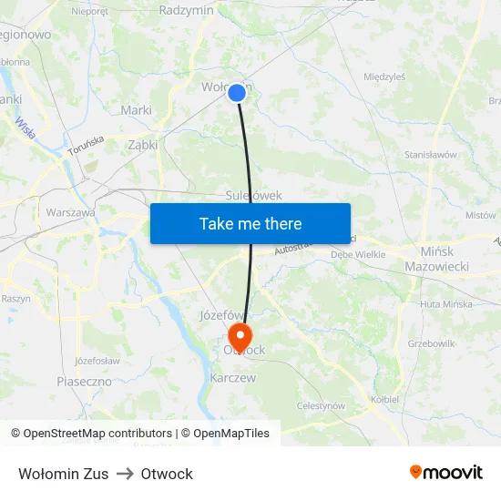Wołomin Zus to Otwock map