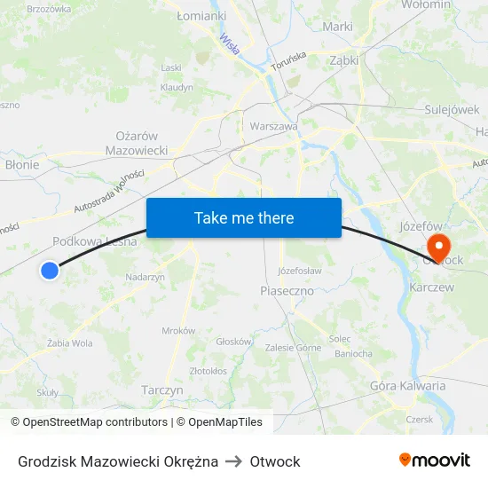 Grodzisk Mazowiecki Okrężna to Otwock map