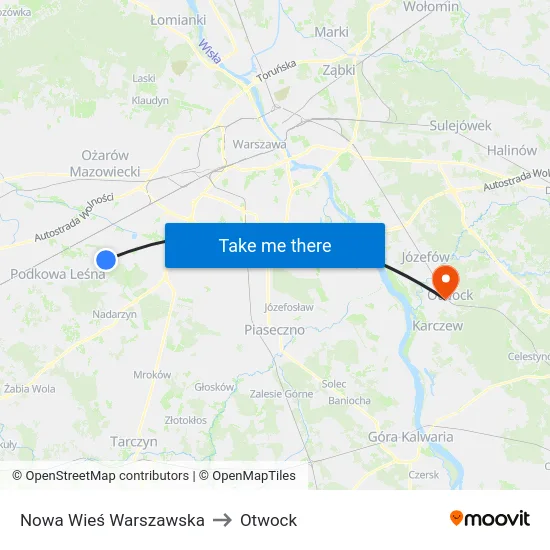Nowa Wieś Warszawska to Otwock map
