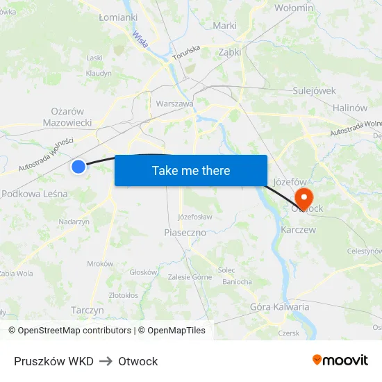 Pruszków WKD to Otwock map