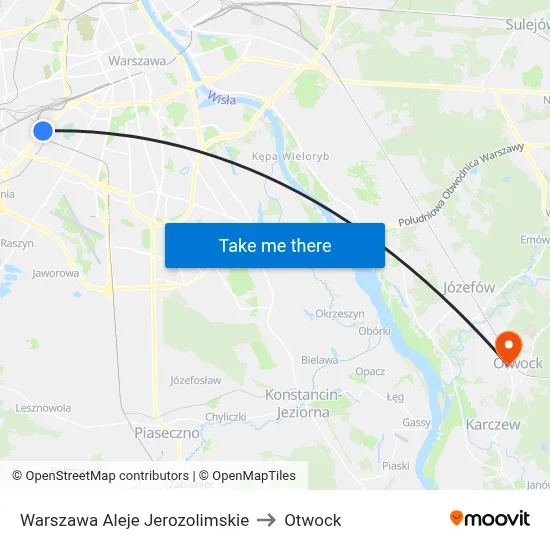 Warszawa Aleje Jerozolimskie to Otwock map