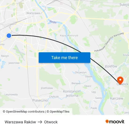 Warszawa Raków to Otwock map